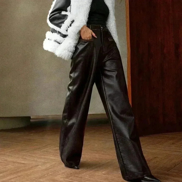 Black Elegant Women's Vintage Washed-Look Long Pants - Picture 1 of 7